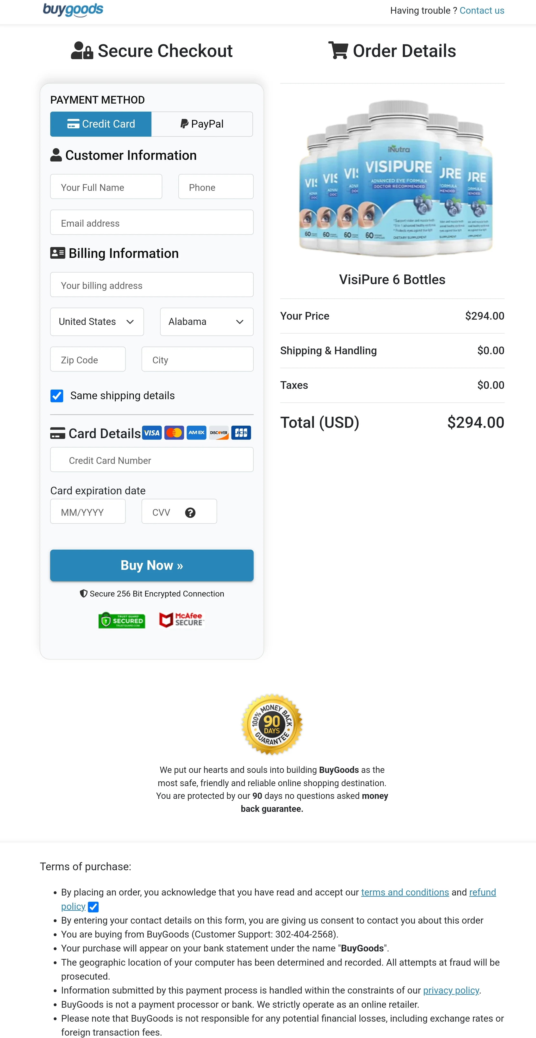 VisiPure order form